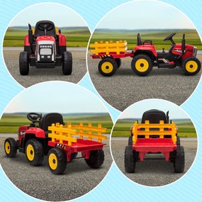 Trattore Elettrico per Bambini 12V con Rimorchio Rosso...