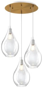 Lampadario Contemporaneo Drop 2.0 Metallo Ottone Vetro Trasparente 3 Luci E27