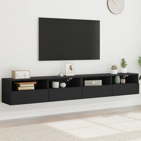 Mobili TV a Parete 2pz Neri 100x30x30 cm in Legno Multistrato