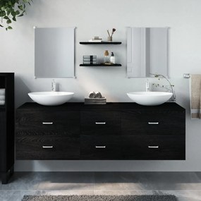 Set Mobili Da Bagno 5 Pz Nero İn Legno Multistrato /
