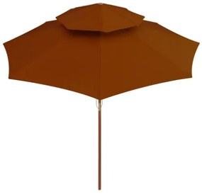 Ombrellone a Due Livelli con Palo in Legno 270 cm Terracotta