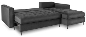 Divano letto angolare in velluto grigio scuro, angolo destro Santo - Milo Casa