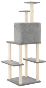 Albero per gatti con tiragraffi in sisal grigio chiaro 144,5 cm