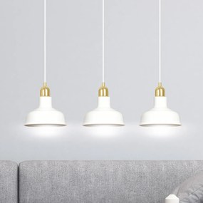 Lampadario Industrial 3 Luci Kubera In Acciaio Bianco Con Elementi In Oro