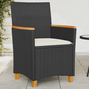 Sedie giardino con cuscini 2pz nere polyrattan e legno massello