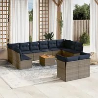 Set Divani da Giardino 13 pz con Cuscini Grigio in Polyrattan 3256249