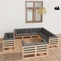 Set Divani da Giardino 11 pz con Cuscini Legno Massello di Pino 3076994