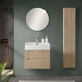 Mobile bagno sospeso cannettato 60 cm teak sabbiato con specchio Bali