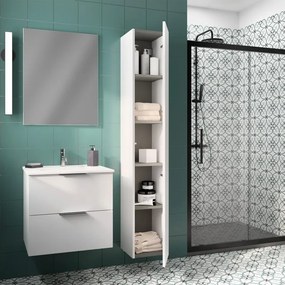 Mobile bagno sospeso con lavabo L 60 x H 55 x P 45 cm bianco lucido 2 cassetti per vasca centrale Jnka