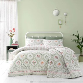 Biancheria da letto verde crema per letto matrimoniale 200x200 cm Cameo Floral - Catherine Lansfield
