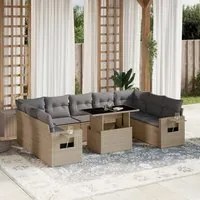 Set Divano da Giardino 10 pz con Cuscini Beige in Polyrattan 3268109