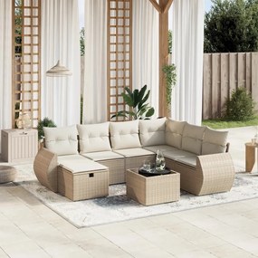 Set Divano da Giardino 8 pz con Cuscini Beige in Polyrattan