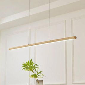 Lucande Lampada LED a sospensione Maruta, legno, trave, 120 cm, 3000K Maruta, Legno chiaro, Soggiorno / Sala da pranzo, Legno, Moderno