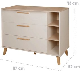 Cassettiera per bambini color crema/di colore naturale con effetto rovere con fasciatoio 117x103x78 cm Jil – Roba