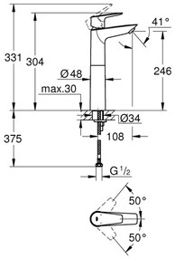GROHE 32860001 - Miscelatore per lavabo BAUEDGE 304 mm cromo lucido