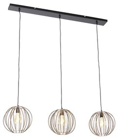 Lampada a sospensione industriale bronzo con 3 luci allungate nere - Dong