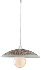 Sospensione Diam.40 cm 1 Luce Plastica Vetro Serigrafato Bianco e Tortora Serie Trama