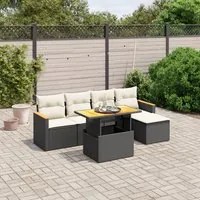 Set Divano da Giardino 6 pz con Cuscini Nero in Polyrattancod mxl 112724