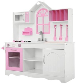 Costway Set da cucina giocattolo per bambini, Set cucina in legno con pentole in legno accessori da cucina 106,5x32x109cm