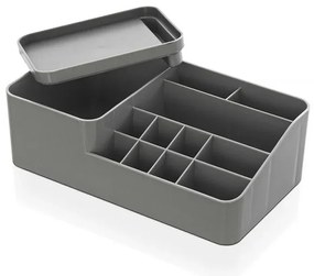 Organizzatore cosmetici e trucco grigio con box con coperchio e 11 scomparti