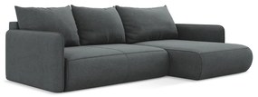 Divano angolare grigio allungabile/con contenitore (con penisola a destra) Nanea – Makamii