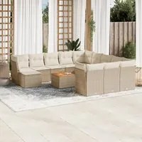 Set Divano da Giardino 13 pz con Cuscini Beige in Polyrattan 3256317