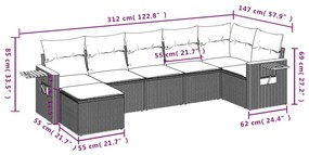 Set Divani da Giardino 7 pz con Cuscini Grigio in Polyrattan