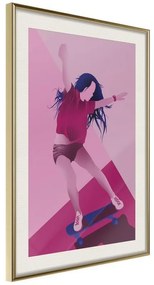 Poster  Girl on a Skateboard  Cornice Quadri Cornice d'oro con passe-partout, Larghezza x Altezza Home decor 20x30