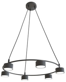 Lampadario Moderno 6 Luci Odin In Acciaio Nero Ad Anello E Cilindri