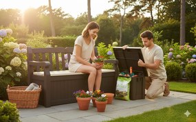 Panchina Contenitore da Giardino 140x60x84 cm in Resina Keter Eden Bench Marrone...