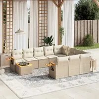 Set Divani da Giardino 11 pz con Cuscini Beige in Polyrattan 3227206