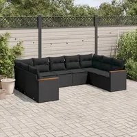 Set Divani da Giardino 9 pz con Cuscini Nero in Polyrattancod mxl 92294