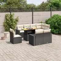 Set Divani da Giardino 9 pz con Cuscini Nero in Polyrattan 3271406