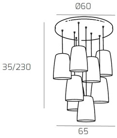 Sospensione Contemp. Rosone Tondo Shaded Metallo Cromo Vetro Rame 8 Luci E27