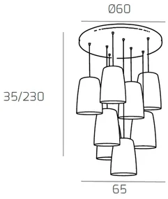 Sospensione Contemp. Rosone Tondo Shaded Metallo Cromo Vetro Rame 8 Luci E27