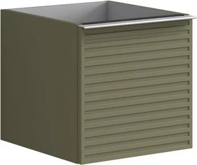 Cassettiera Pixel con 2 cassetti (1 interno) frontale Stripes laccato opaco verde salvia e maniglia alluminio brillante L.40 H.40 P.45,5 cm.