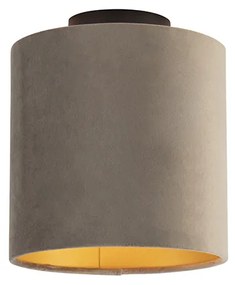 Plafoniera con paralume in velluto color tortora con oro 20 cm - Combi nero