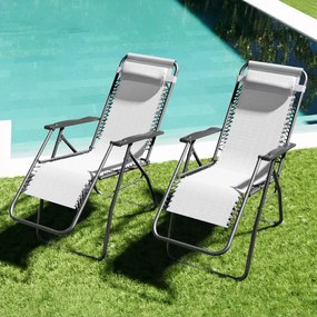 Set Di 2 Sedie Sdraio A Gravità Zero Da Giardino Poggiatesta Regolabile Sedia Pieghevole Oscillante Ergonomica Traspirante Zero Gravity Da Esterno Piscina Mare Portata Massima 120 Kg (Bianco)