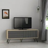 Porta TV rovere antracite con due ante a ribalta Piccadilly 139x36x57