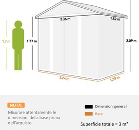 Casetta da Giardino Porta Attrezzi 235,7x152x208,7 cm con Pannelli in Acciaio Galvanizzato Effetto Legno Marrone...