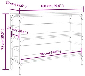 Tavolino Consolle Nero 100x32x75 cm in Legno Multistrato