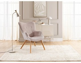 Poltrona con poggiapiedi rosa chiaro con rivestimento in velluto a coste Niko – Ropez