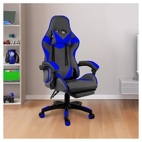 Sedia Gaming Poltrona Ufficio Scrivania Casa PC Stile Racing Girevole Ergonomica In Ecopelle Con Rotelle Cuscino Supporto Lombare Poggiapiedi Poggiatesta Braccioli Altezza Regolabile (Nero e Blue)