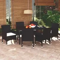 Set da Pranzo per Giardino 7 pz con Cuscini Polyrattan Nero 3094976