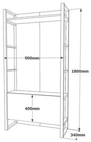 Mobile Ingresso Con Scarpiera E Appendiabiti 90x34x180 Stile Industrial Fiona