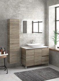 Composizione bagno 100cm a terra: mobile, specchio led e colonna TOD-100B - KAMALU