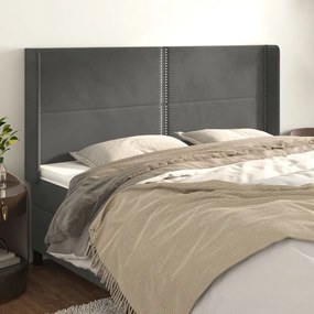 Testiera Ad Orecchio Grigioscuro 163x16x118/128cm İn Velluto /