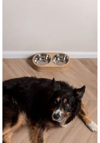 Set di 2 ciotole in metallo con base in legno chiaro Pet, larghezza 18 cm Dinner Time - PT LIVING