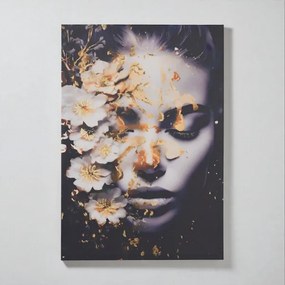Quadro moderno verticale su tela 60x90 cm con ritratto di donna con fiori