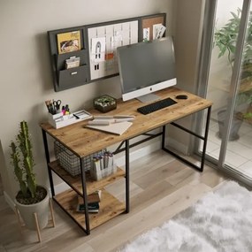 Scrivania Industrial Con Ripiani Laterali 140x60x75H Rovere E Antracite Voyage SX